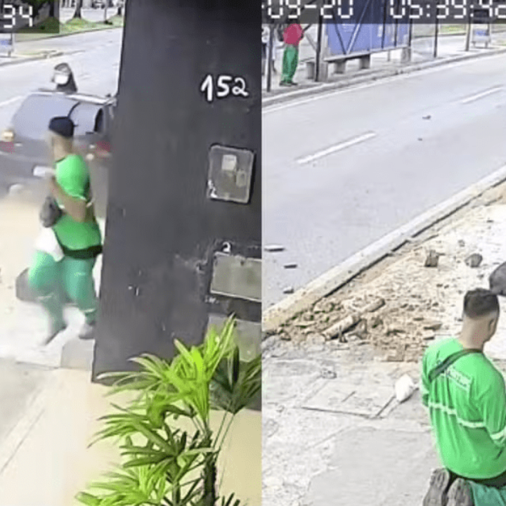 Agente de limpeza escapa de atropelamento e agradece a Deus pelo livramento
